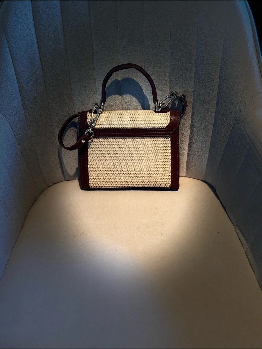 Steve Madden Cream Woven Satchel with Brown Trim